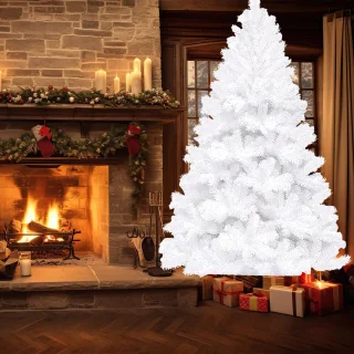 210 cm Kunstkerstboom - Realistische Kunststof Kerstboom - Metalen Standaard - Zonder Verlichting - Wit