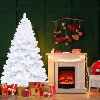 210 cm Kunstkerstboom - Realistische Kunststof Kerstboom - Metalen Standaard - Zonder Verlichting - Wit