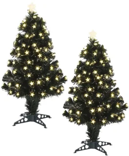 Luca Lighting Fiber optic kerstboom - 2x - 90 cm - led lampjes - lichtgevende piek - kunst kerstboom