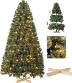 Kunstkerstboom - 250 led lampjes - Kunstboom - PVC naalden - Metalen standaard - Inklapsysteem - Kerstmis - Feestdagen - Kerstboom - Groen-180 cm