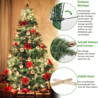 Kunstkerstboom - 250 led lampjes - Kunstboom - PVC naalden - Metalen standaard - Inklapsysteem - Kerstmis - Feestdagen - Kerstboom - Groen-180 cm