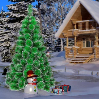 150 Cm Kerstboom Kunstkerstboom Decoratie Dennenboom Groene Dennennaalden Met Sneeuweffect Met Standaard