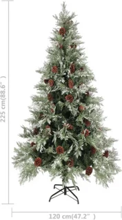 vidaXL - Kerstboom - met - LED - en - dennenappels - 225 - cm - PVC - en - PE - groen - en - wit