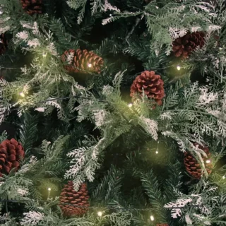 vidaXL - Kerstboom - met - LED - en - dennenappels - 225 - cm - PVC - en - PE - groen - en - wit