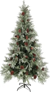 vidaXL - Kerstboom - met - LED - en - dennenappels - 225 - cm - PVC - en - PE - groen - en - wit