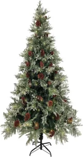 vidaXL - Kerstboom - met - LED - en - dennenappels - 225 - cm - PVC - en - PE - groen - en - wit