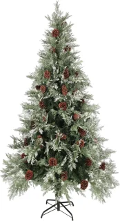 vidaXL - Kerstboom - met - LED - en - dennenappels - 225 - cm - PVC - en - PE - groen - en - wit