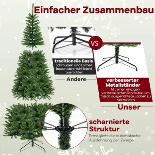 COSTWAY Kunstkerstboom van 240 cm met verlichting voor hoek van 270 graden, dennenboom met 360 warmwitte ledlampen, kerstboom met scharnierstructuur, kunstboom voor thuis