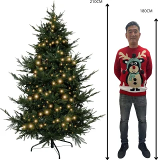 KJ Kunstkerstbomen Calgary Kunstkerstboom de luxe - 210 cm - met inclusief LED verlichting 460 led-lampjes - 3087 PE en PVC takken - Smart Adapter