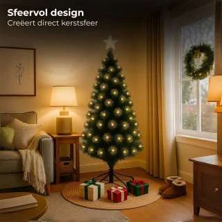 Lomera Kerstboom met Verlichting - Fiber Optic Kerstboom - 120 Cm Kerstboom - Metalen Standaard - Warm Wit Led - 8 Lichtfuncties - Binnenverlichting - IP-20 Adapter - Geheugenfunctie