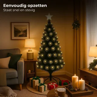 Lomera Kerstboom met Verlichting - Fiber Optic Kerstboom - 120 Cm Kerstboom - Metalen Standaard - Warm Wit Led - 8 Lichtfuncties - Binnenverlichting - IP-20 Adapter - Geheugenfunctie