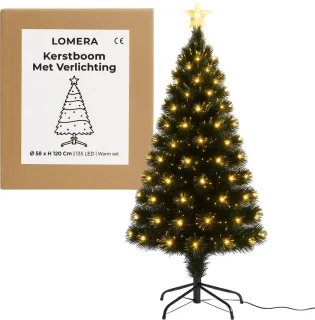 Lomera Kerstboom met Verlichting - Fiber Optic Kerstboom - 120 Cm Kerstboom - Metalen Standaard - Warm Wit Led - 8 Lichtfuncties - Binnenverlichting - IP-20 Adapter - Geheugenfunctie
