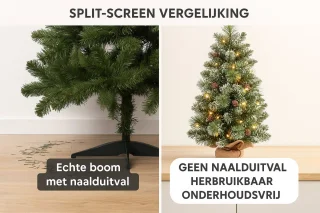 Mini Kerstboom 70 cm met LED Verlichting en Timerfunctie – Kunstkerstboom met Sneeuw & Dennenappels – Compacte Tafelkerstboom met Linnen Voet – Warmwitte LED, Batterijwerking