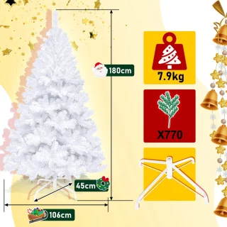 Kunstkerstboom - 180 cm - Realistische Kunststof Kerstboom - Metalen Standaard - Zonder Verlichting - Wit
