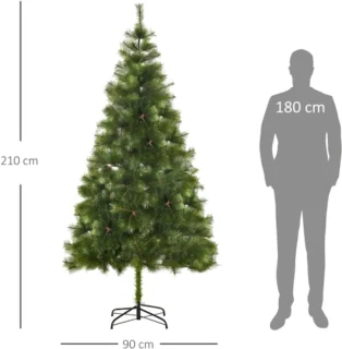 Kunstkerstboom 210 cm kunstmatige dennenboom met 505 punten Kerstboom Kerstversiering incl. metalen standaard voor binnen