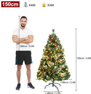 Kunstkerstboom met Verlichting - 150 cm, 8 Modi, Groene PVC Kerstboom voor Feestdecoratie