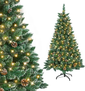 Kunstkerstboom Met LED-Verlichting 2,4m - Realistische PVC Takken Met Sneeuw-Effect - Kindveilig & Brandveilig - Inclusief Standaard