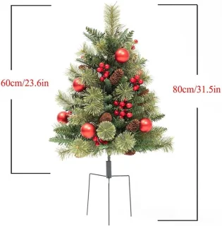 Kerstboom - Kunstkerstbomen - Kerstversiering - Vakantie Plantenbak Vuller - Kunstmatige Kerstplantenbak met Voorgeïnstalleerde Verlichting - Paal met Statief en Voorgeïnstalleerde Verlichting - Buitendecoratie voor Potten en Plantenbakken