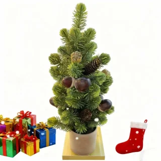 Meedeer Kerstboom-Kunstkerstboom-H45 cm-tafelkerstboom-kerstboom met Met grote dennenappels-Met basis-Zeer Dicht Takkenstelsel-voor kerstdecoratie, feestjes（Donkergroen）