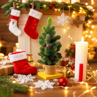 Meedeer Kerstboom-Kunstkerstboom-H45 cm-tafelkerstboom-kerstboom met Met grote dennenappels-Met basis-Zeer Dicht Takkenstelsel-voor kerstdecoratie, feestjes（Donkergroen）