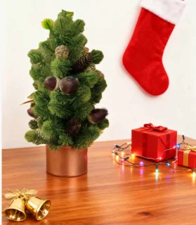 Meedeer Kerstboom-Kunstkerstboom-H45 cm-tafelkerstboom-kerstboom met Met grote dennenappels-Met basis-Zeer Dicht Takkenstelsel-voor kerstdecoratie, feestjes（Donkergroen）