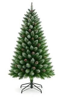 Kunstkerstboom met sneeuw – 150 – Realistische kunstboom met dennenappels – Inclusief metalen standaard