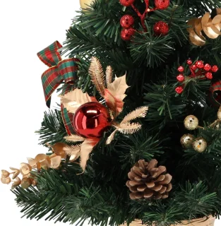 KLEINE Kunstkerstboom, rood-goud in pot, VERSIERD 50 cm