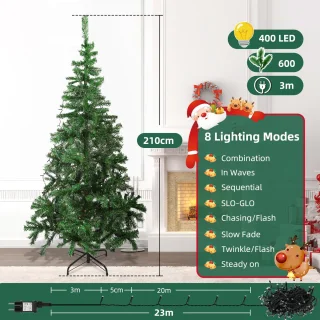 Aigostar Kunstkerstboom met LED Verlichting - Kerstboom - 210 CM - 400 LED-licht - 600 Takken - Groene