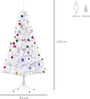 Weihnachtsbaum künstlicher Christbaum Tannenbaum Baum 150cm mit Ständer inkl. Dekor (150cm, weiß/Weihnachtsbaum)