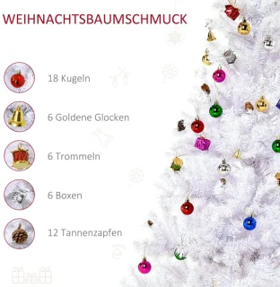 Weihnachtsbaum künstlicher Christbaum Tannenbaum Baum 150cm mit Ständer inkl. Dekor (150cm, weiß/Weihnachtsbaum)
