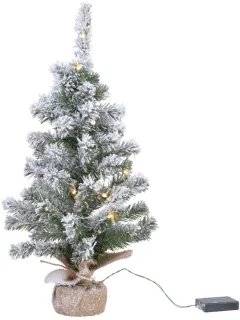 Everlands mini kerstboom - 3x stuks - 45 cm - met sneeuw en kerstverlichting - kunstboom