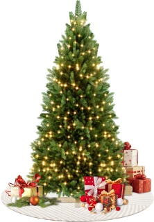 Aufun Kunstkerstboom met ledverlichting, glasvezel, 150 cm, kerstdecoratie kerstboom met 160 takpunten en 160 leds, lichtboom van groen pvc en metalen standaard, kleurrijk