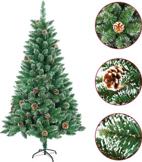 De NAIZY Kunstkerstboom 120 cm PVC Dennenboom Kerstboom met standaard Nepkerstbomen Kerstdecoratie, Groen met sneeuweffect in één oogopslag