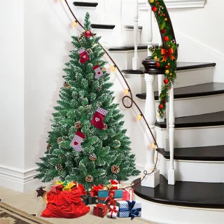 NAIZY Kunstkerstboom 120 cm PVC Dennenboom Kerstboom met standaard Nepkerstbomen Kerstdecoratie, Groen met sneeuweffect