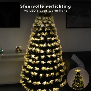 Kunstkerstboom Met Verlichting - Kerstboom met Kerstlampjes - Verlichte Kerstboom - Fiber Optic - 90 cm - Warm Wit LED - 8 Lichtfuncties - Inclusief EBOOK