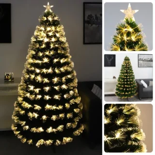 Kunstkerstboom Met Verlichting - Kerstboom met Kerstlampjes - Verlichte Kerstboom - Fiber Optic - 90 cm - Warm Wit LED - 8 Lichtfuncties - Inclusief EBOOK