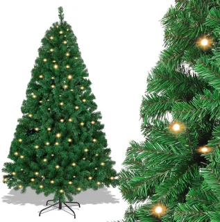 Kunstkerstboom met verlichting, 210 cm dennenboom met 400 warm-witte ledlampen, 1200 gemengde takken, kerstboom, kunstboom voor Kerstmis, groen