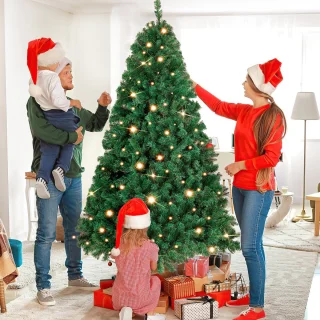 Kunstkerstboom met verlichting, 210 cm dennenboom met 400 warm-witte ledlampen, 1200 gemengde takken, kerstboom, kunstboom voor Kerstmis, groen