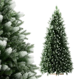 PVC Kunstkerstboom 225 Cm Met Houten Voet - Grote Realistische Kerstboom Met Sneeuwspray, Stevig Houten Voetstuk, Feestdecoratie