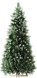 PVC Kunstkerstboom 225 Cm Met Houten Voet - Grote Realistische Kerstboom Met Sneeuwspray, Stevig Houten Voetstuk, Feestdecoratie