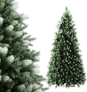 PVC Kunstkerstboom 225 Cm Met Houten Voet - Grote Realistische Kerstboom Met Sneeuwspray, Stevig Houten Voetstuk, Feestdecoratie