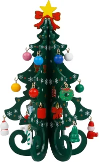 Kerstboom - Kleine kerstboom - 14*19cm - Tafeldecoratie van hout voor op tafel - Kerst speelgoedset - Met willekeurige mini-ornamenten - Leuk kerstcadeau om te knutselen en ontwerpen - In doos