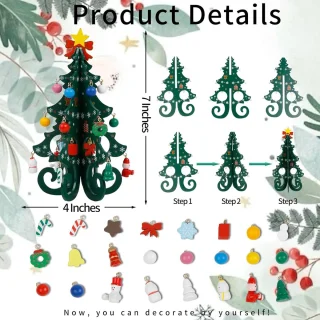 Kerstboom - Kleine kerstboom - 14*19cm - Tafeldecoratie van hout voor op tafel - Kerst speelgoedset - Met willekeurige mini-ornamenten - Leuk kerstcadeau om te knutselen en ontwerpen - In doos