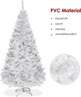 COSTWAY Kunstkerstboom 210 cm, dennenboom, met metalen standaard, kerstboom, pvc-naalden, kunstboom, Kerstmis, ideaal voor thuis, kantoor, winkels en hotels, wit