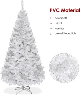 COSTWAY Kunstkerstboom 210 cm, dennenboom, met metalen standaard, kerstboom, pvc-naalden, kunstboom, Kerstmis, ideaal voor thuis, kantoor, winkels en hotels, wit