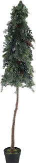by Mooss - Pijnboom - Pinetree - Op Stam - 160 cm - Decoratief - Dennenappels - Blauwe Bes - Winter - Kerst - Kunst
