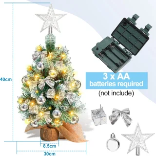 Mini kunst kerstboom - 40 cm - met LED lampjes - warm wit - kunstboom - Zilver