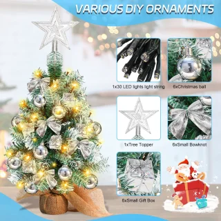 Mini kunst kerstboom - 40 cm - met LED lampjes - warm wit - kunstboom - Zilver