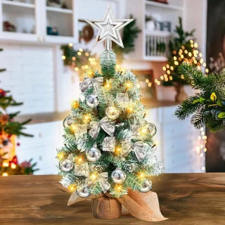 Mini kunst kerstboom - 40 cm - met LED lampjes - warm wit - kunstboom - Zilver