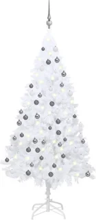 vidaXL - Kunstkerstboom - met - verlichting - en - kerstballen - 120 - cm - PVC - wit